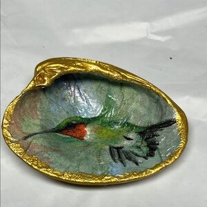 Hand Crafted Humming Bird Trinket Shell Dish